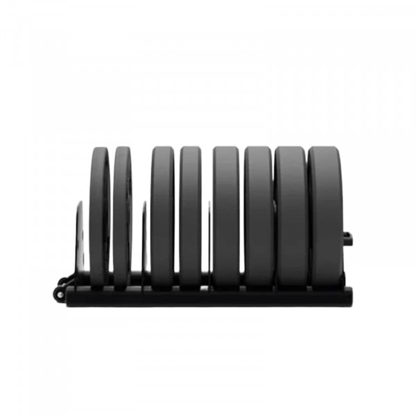 Side view of the Exigo Toast Rack with wheels loaded with plates