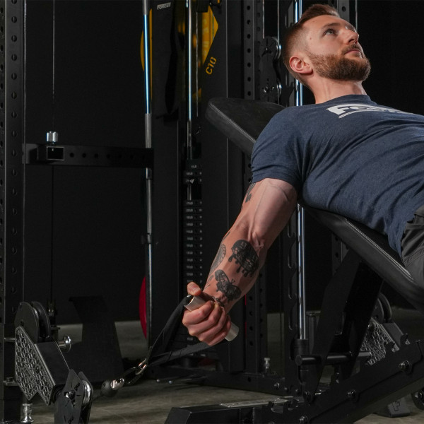 Lifestyle image of the Force USA C10 V2 Compact - Model performing cable chest flyes