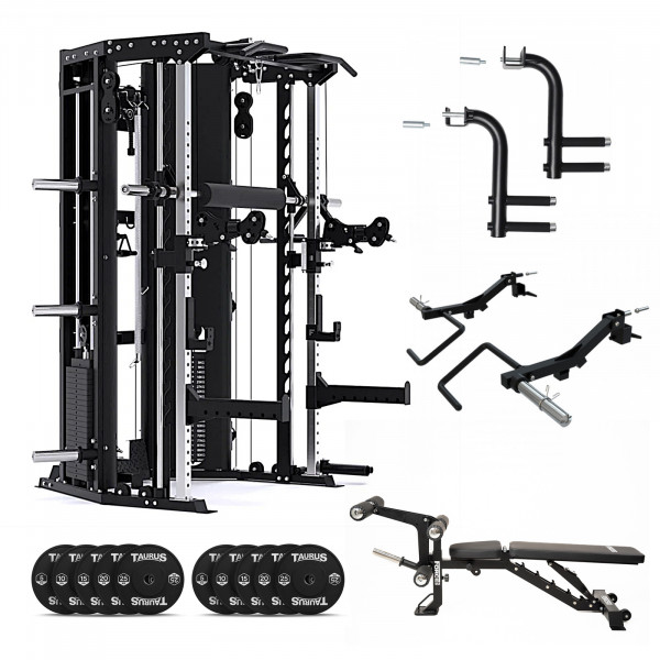 Bundle including Force USA C10 + Extra Attachment + Sliding Bench + 150kg Bumper Set