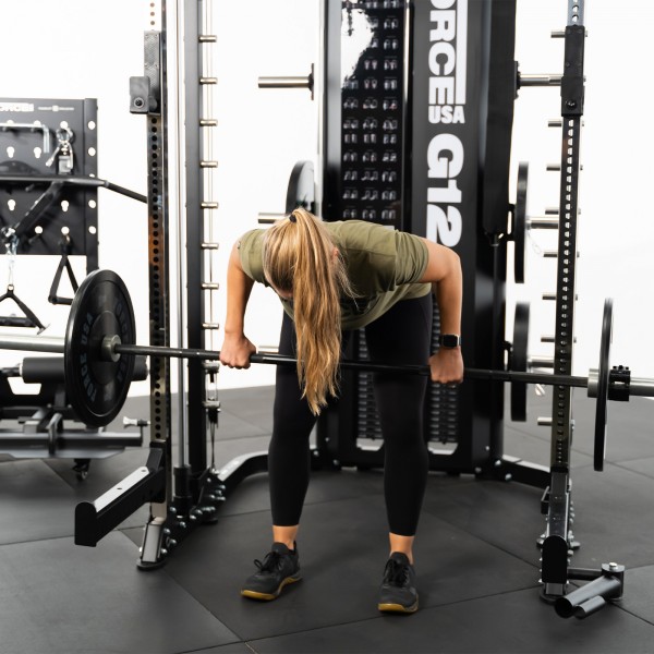 User performing a bent over row with the Smith machine on the Force USA G12 V2 All-In-One Trainer.

