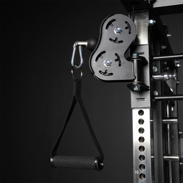 Close-up of adjustable pulley carriage on the Force USA G4