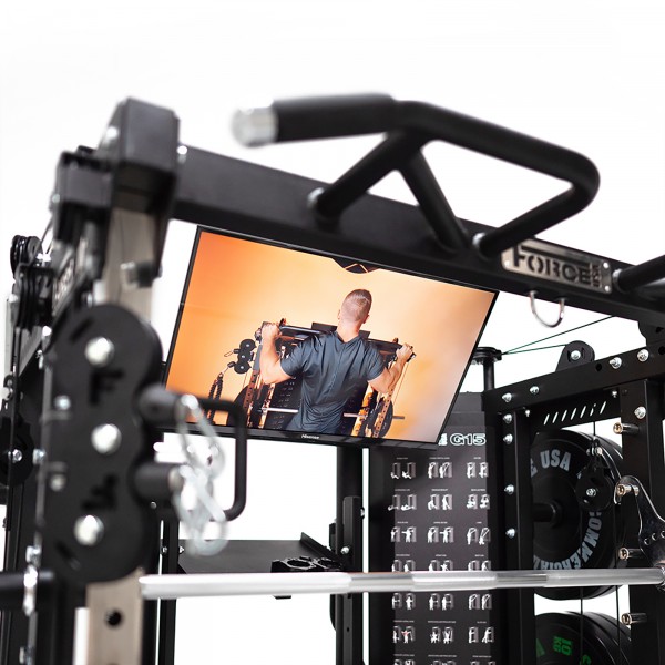 Force USA G15 All-In-One Trainer - TV mount in use