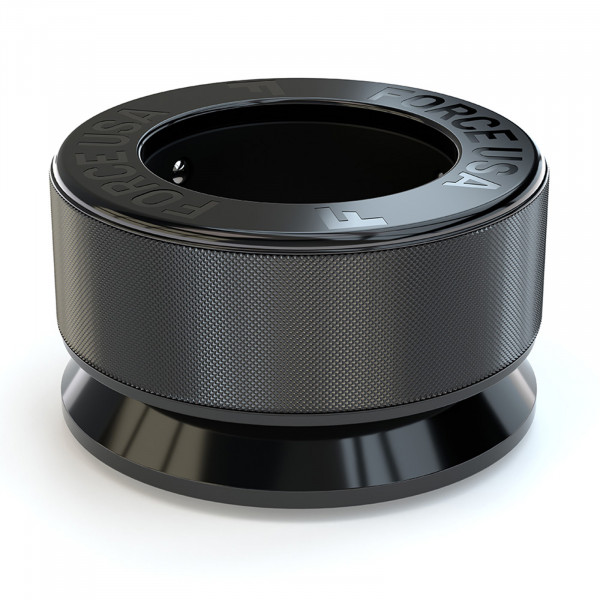 Angled side view of the black Force USA Xcalibur Olympic Collar