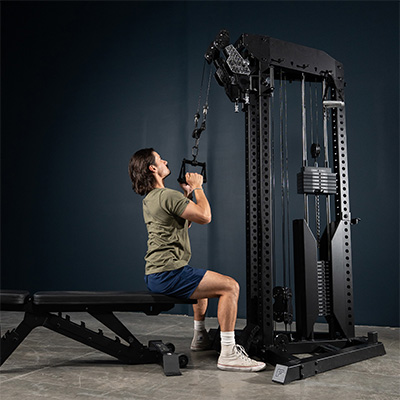 Seated lat pulldown on the Force USA Tandem Tower
