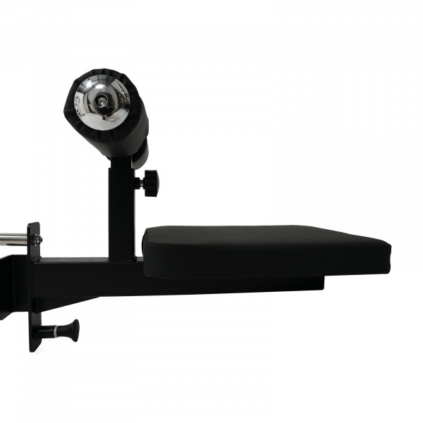 Side view of the Force USA Lateral Row Seat (G6 G9, G12) with padding and leg rollers.