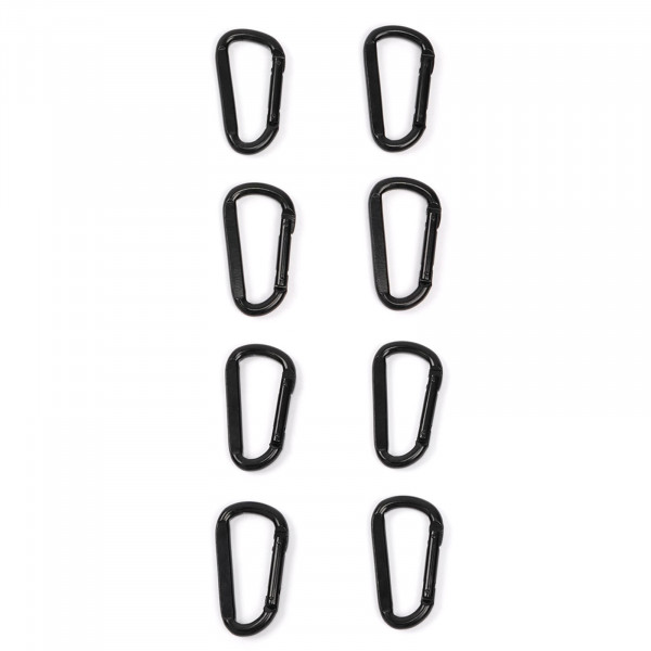 Top view of the Force USA oval black carabiner set of 8