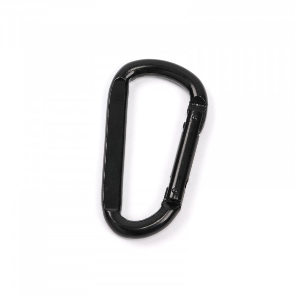 Front view of a single Force USA oval black carabiner