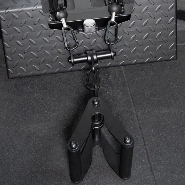 Image of the Force USA Close Grip Triangle and Landmine Handle attached to a machine