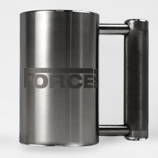 Logo view of the Force USA 4 kg Steel Mug