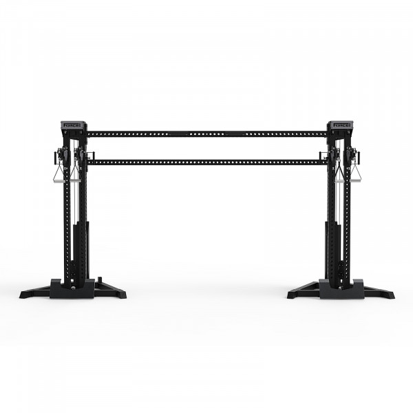 Front view of the Force USA Tandem Tower Crossbeam connecting two cable machines