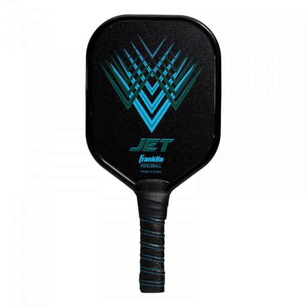 Front view of the black/blue Franklin Jet Aluminium Pickleball Paddle