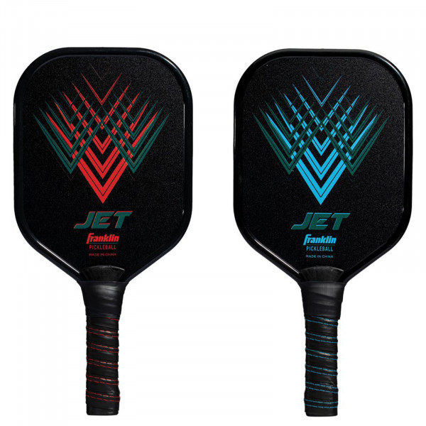 Front view of the black/red and black/blue Franklin Jet Aluminium Pickleball Paddles