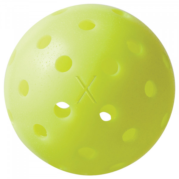 Close-up of the Optic Yellow Franklin X-40 Outdoor Pickleball