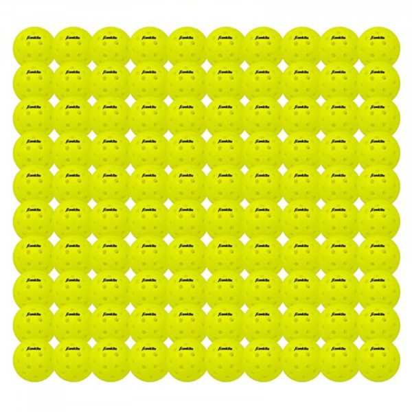 Front view of the Optic Yellow Franklin X-40 Outdoor Pickleball balls, pack of 100