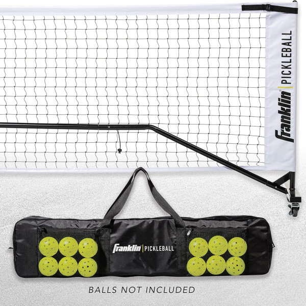 Franklin Pickleball Official Net with carry bag and balls shown (balls not included)