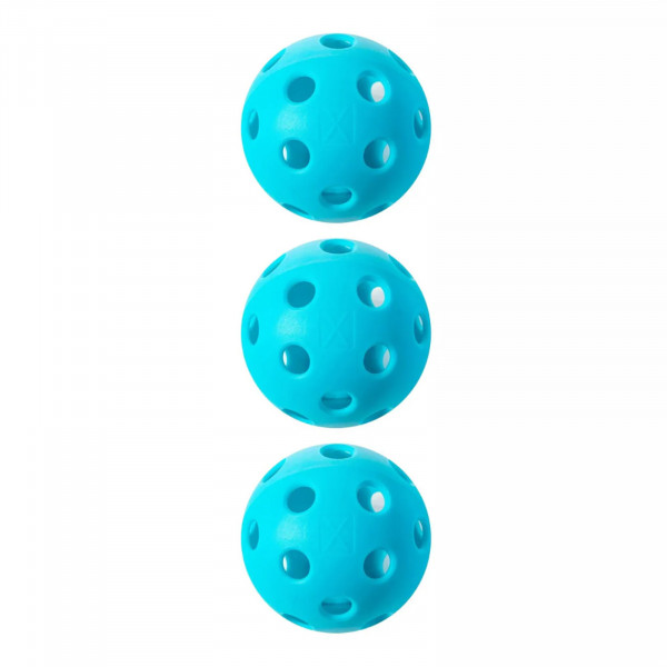Front view of three blue Franklin X-26 indoor pickleball balls