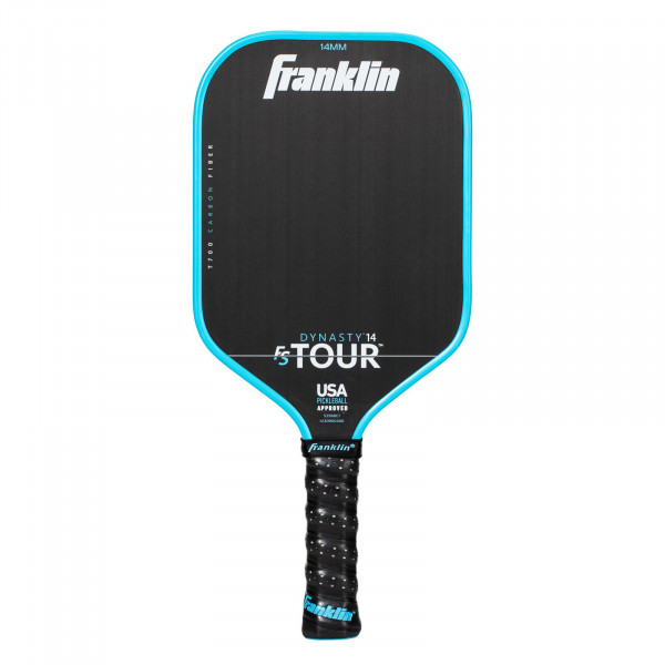 Front view of blue Franklin FS Tour Dynasty pickleball paddle, 14 mm