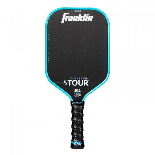 Front view of blue Franklin FS Tour Dynasty pickleball paddle, 16 mm