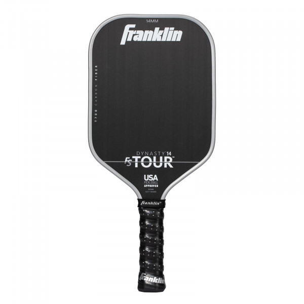 Front view of grey Franklin FS Tour Dynasty pickleball paddle, 14 mm