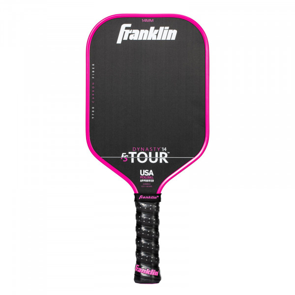 Front view of pink Franklin FS Tour Dynasty pickleball paddle, 14 mm