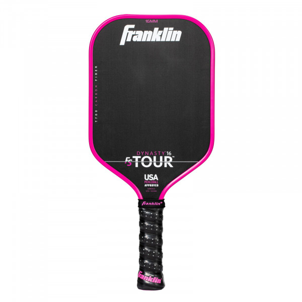 Front view of pink Franklin FS Tour Dynasty pickleball paddle, 16 mm