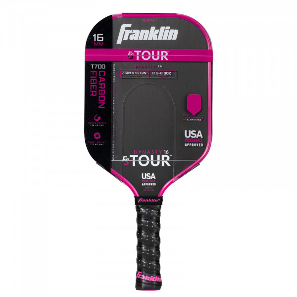 Pink Franklin FS Tour Dynasty pickleball paddle in retail packaging, 16 mm