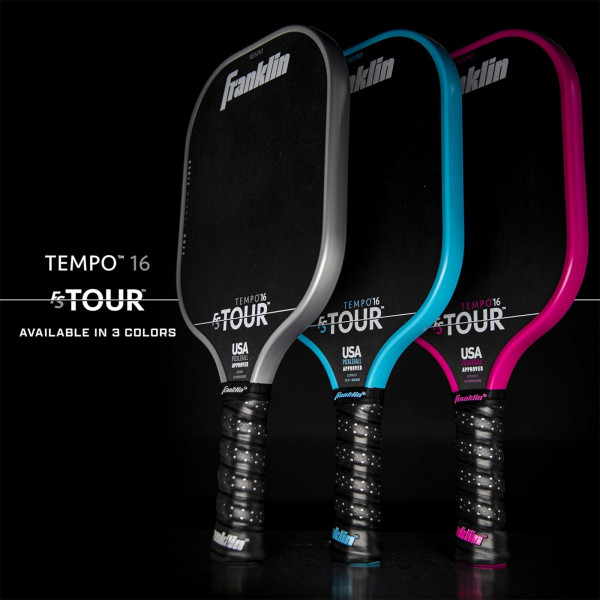 Franklin FS Tour Tempo pickleball paddles, 16 mm, shown in multiple colour options