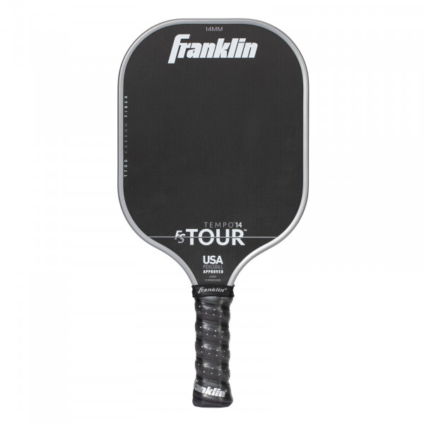 Front view of grey Franklin FS Tour Tempo pickleball paddle, 14 mm