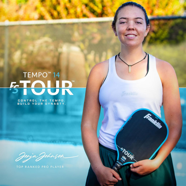 Person holding Franklin FS Tour Tempo pickleball paddle on court