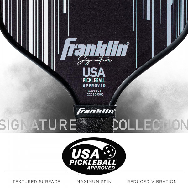 Franklin Signature Pro Series pickleball paddle, black, USA Pickleball approval detail
