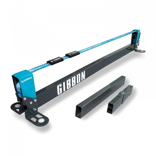 Top-angled view of the Gibbon Slackrack Fitness with accessories