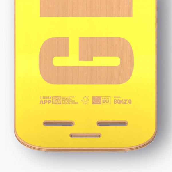 Detail of the Gibbon Giboard Set Bonzo Classic tail with QR code and branding