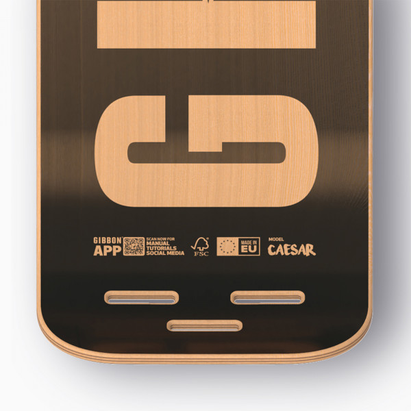 Detail of the Gibbon Giboard Set Caesar Jib tail with QR code and branding