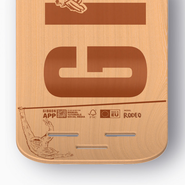 Underside view of the Gibbon Giboard Set Roots Rocker Travel with engraved details