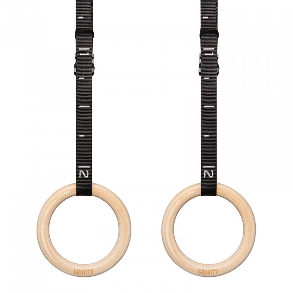 Gravity Fitness Wooden Rings - product image showing the numbered side of the straps