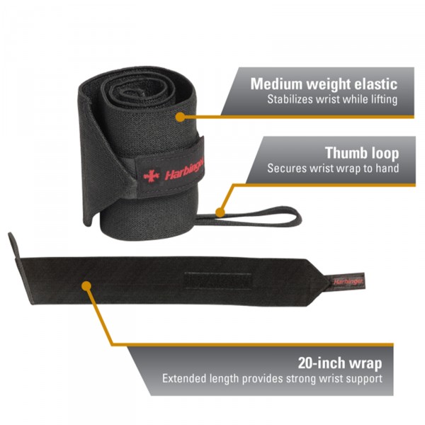 Discover the benefits of the extended 20" length in the Harbinger Pro Thumbloop Wrist Wraps 20" Black.