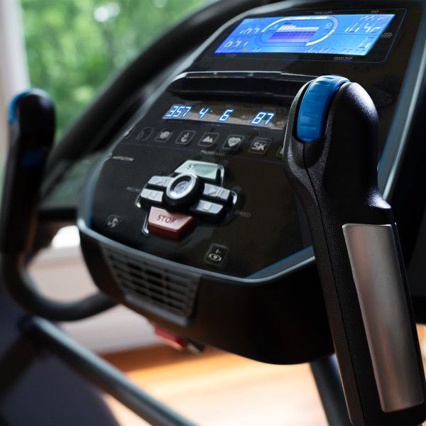 Close-up of the Horizon 7.4AT Treadmill's control console.
