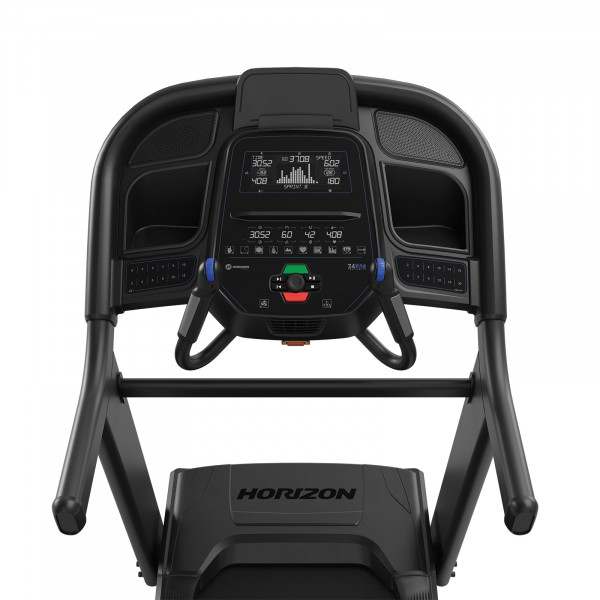 Top-down view of the Horizon 7.4AT-24 Treadmill console