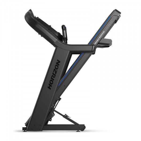 Folded left-side view of the Horizon 7.4AT-24 Treadmill