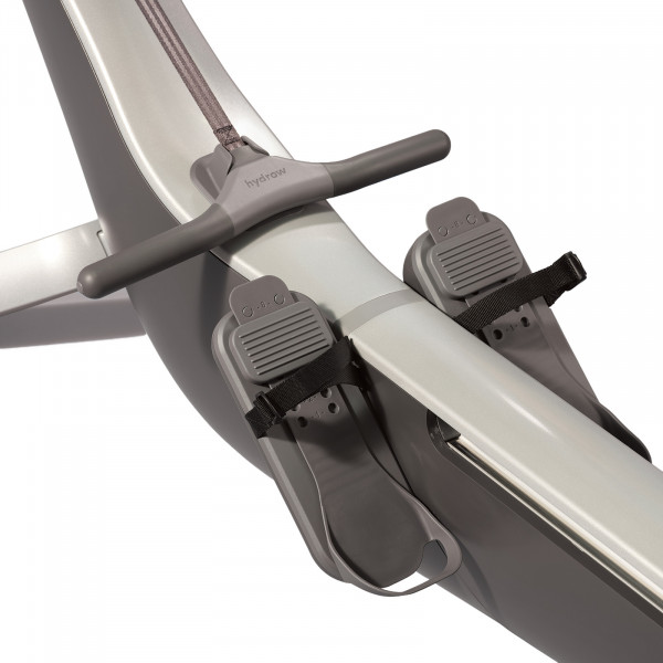 Close-up of the handle and footbeds on the Hydrow Origin Rower