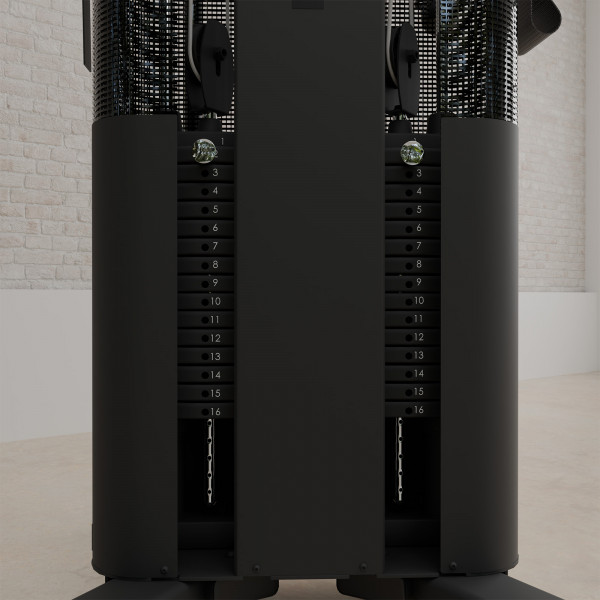 Studio image of the Inspire Fitness FT1 PRO Functional Trainer - close up of the weight stack