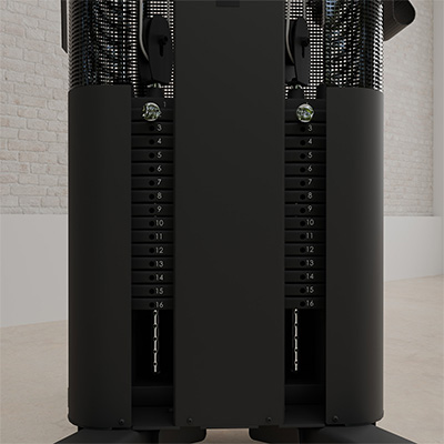 A close-up of the FT1's twin weight stacks