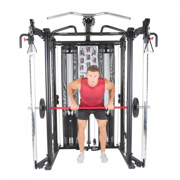 Product image of the Inspire Fitness SCS Smith Cage - Smith bar in use for bent over row