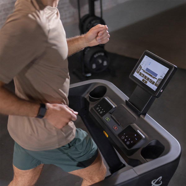 Overhead view of the Inspire Fitness Series T4S Treadmill console in use