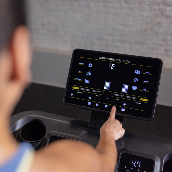 Close-up of Inspire Fitness Series T5 Treadmill console screen
