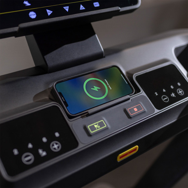 Close-up of wireless charging on Inspire Fitness Series T5 Treadmill