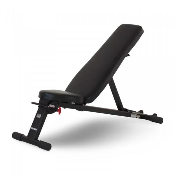 Angled front view of the Inspire Fitness Folding Adjustable Bench.