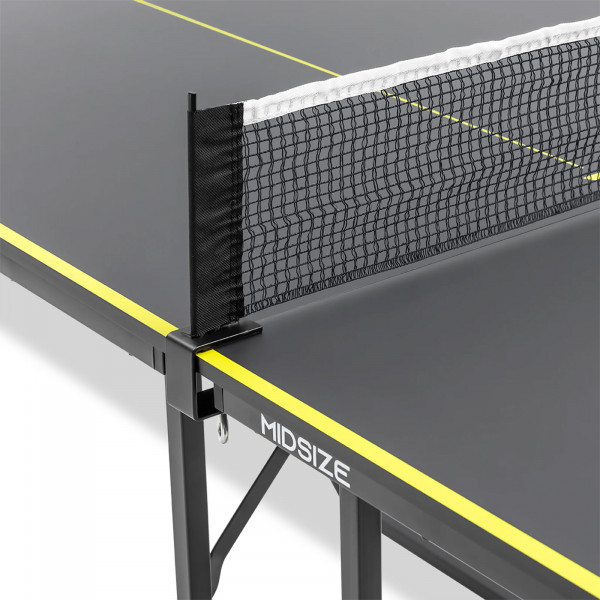 Close-up of the Joola Midsize Table Tennis Table net and corner detail in dark grey