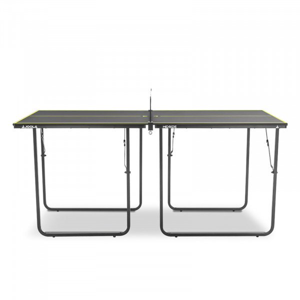 Side view of the Joola Midsize Table Tennis Table fully set up in dark grey