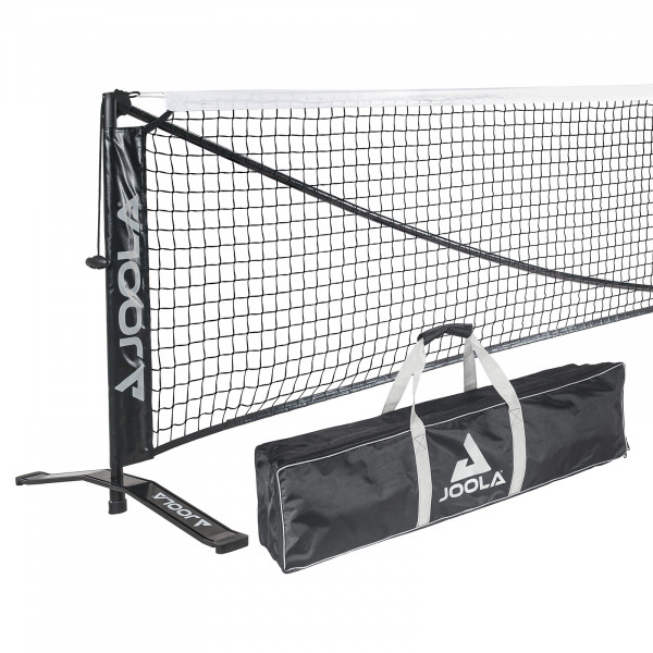 Front view of the JOOLA Symmetry Pickleball Net with carry bag.